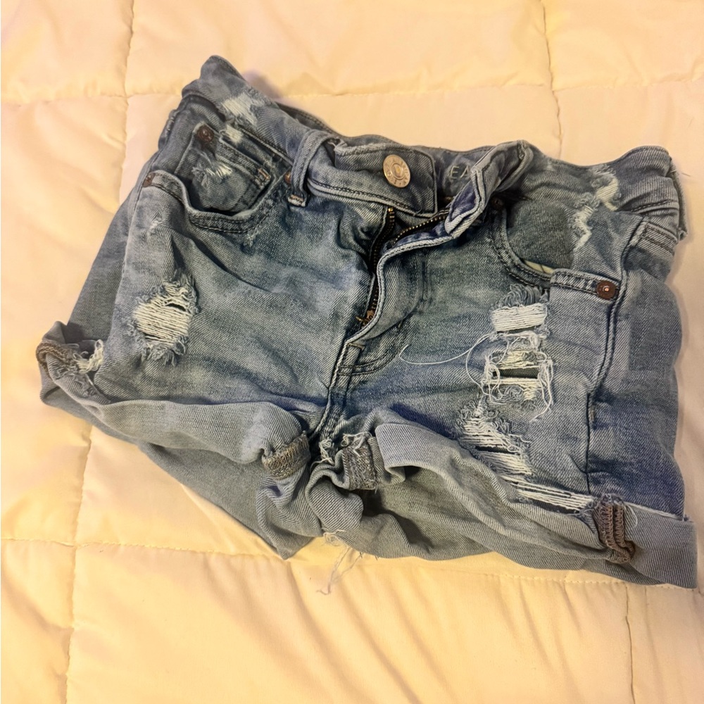 American Eagle Outfitters Blue Distressed Jean Shorts